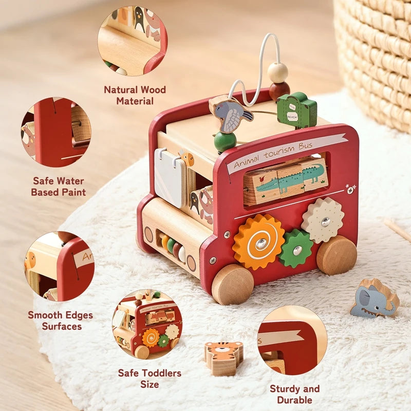 Montessori Wooden Multi-Activity Cube, Education Busy Board for baby and Toddlers