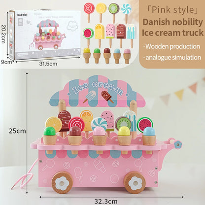 Montessori Wooden Ice Cream Pretend Play Set, Kitchen Play Accessories for Kids
