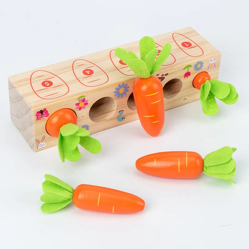 Wooden Carrot Harvest Game - Montessori Educational Toy For Toddlers, Fine Motor Skills Development