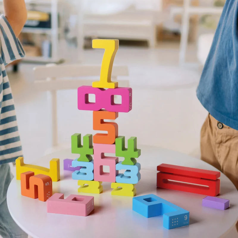 Wooden Digital Building Blocks, Stacking Puzzles