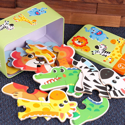 Montessori Wooden 3D Jigsaw Puzzle Games with Iron Box