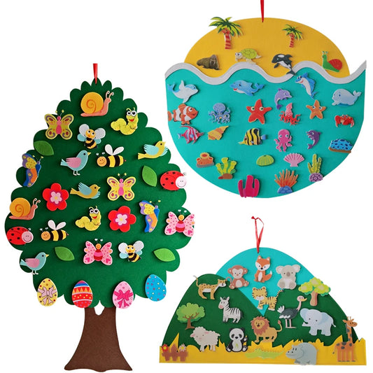 DYI Montessori Baby Busy Felt Board Animals with Hooks Stories Set - LittleOzKid