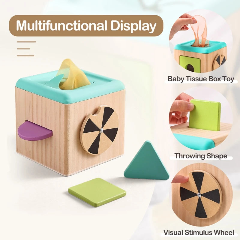 Wooden Magic Tissue Box Educational Learning Sensory Toys for Kids