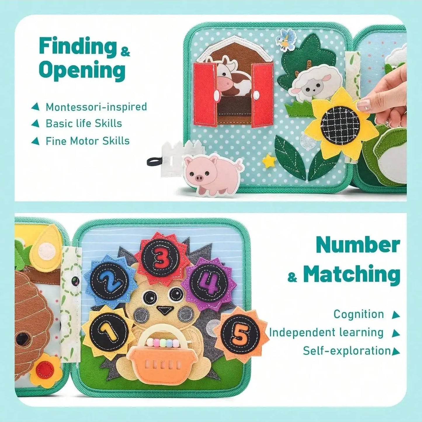 Toddler Montessori Quiet Felt Busy Book – Sensory Learning & Travel Activity