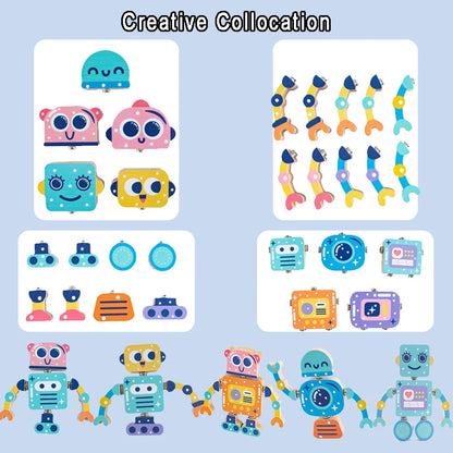 Montessori Wooden Robot Building Block Set for Creative Kids