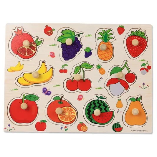 Wooden Fruits & Vegetables Jigsaw Puzzle, Montessori Toys, Hand Grab and Educational Learning Toy for Kids