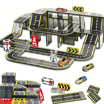 Montessori Magnetic Road Tiles Set – STEM Learning & Construction Blocks for Kids