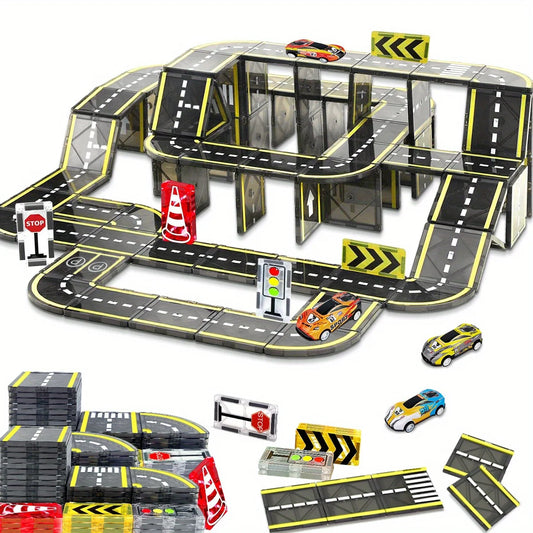 Montessori Magnetic Road Tiles Set – STEM Learning & Construction Blocks for Kids