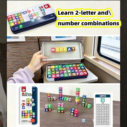 Travel-Friendly Magnetic Alphabet & Number Cube Set, 40 Pieces