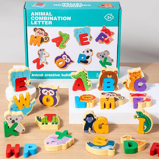 Wooden Animal Alphabet Puzzle – Montessori ABC Learning Toy for Toddlers