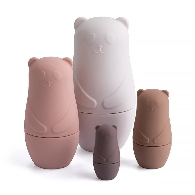Silicone Bear Family Nesting Dolls for Hand-Eye Coordination, Stacked building blocks