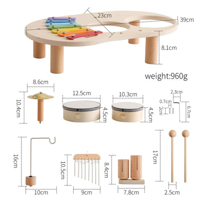 7 in 1 Montessori Percussion Set, Kids Musical Instruments Toy, Xylophone Drum Kit, Aeolian Bells
