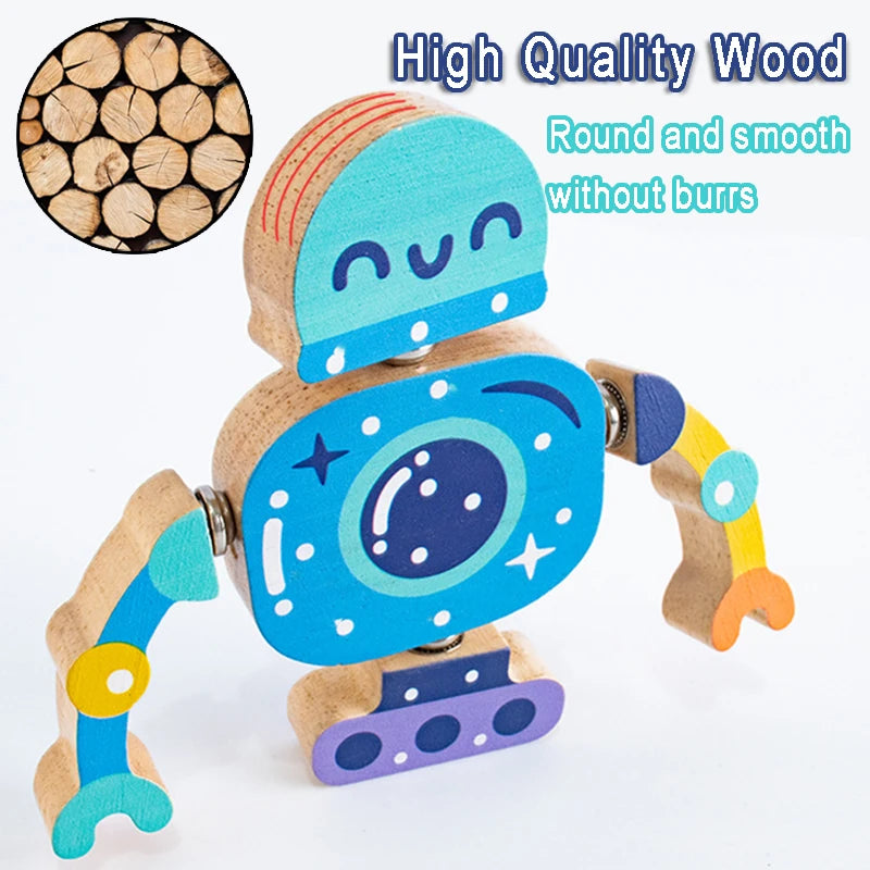 Montessori Wooden Robot Building Block Set for Creative Kids