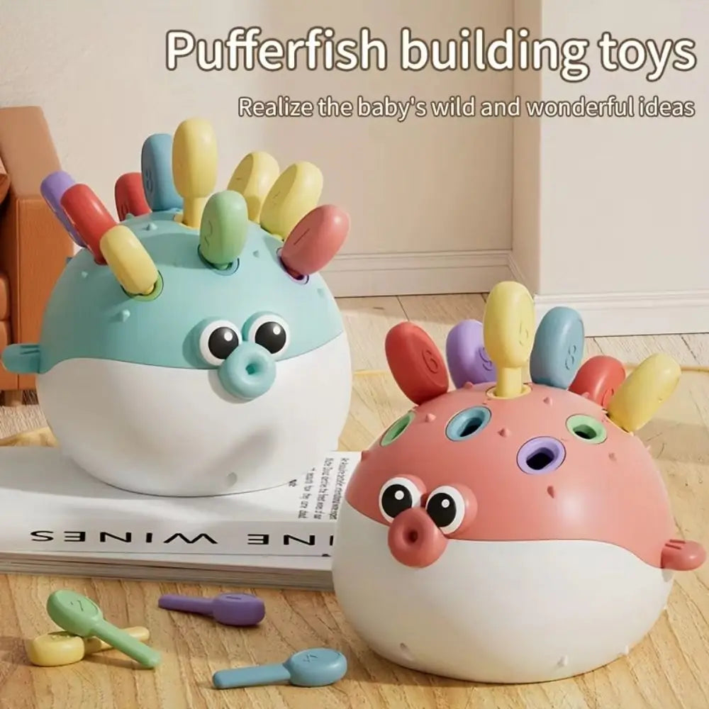Montessori Pufferfish Learning Insertion Puzzle, Early Education Activity for Toddlers
