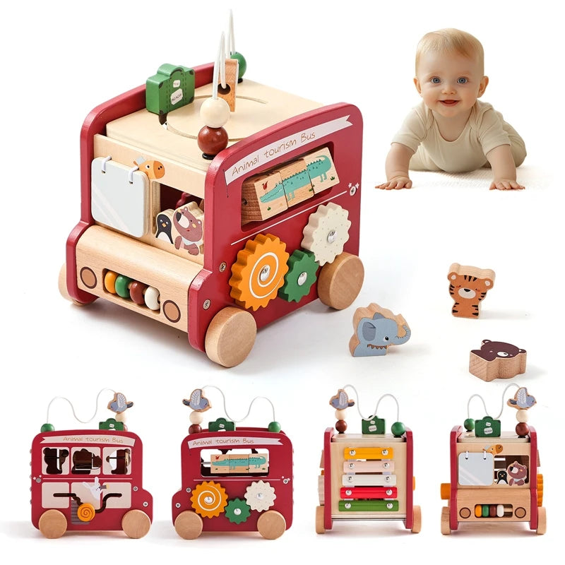 Montessori Wooden Multi-Activity Cube, Education Busy Board for baby and Toddlers