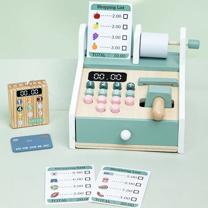 Montessori Kids Wooden Simulation Supermarket Checkout & Cash Register