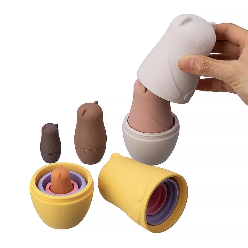 Silicone Bear Family Nesting Dolls for Hand-Eye Coordination, Stacked building blocks