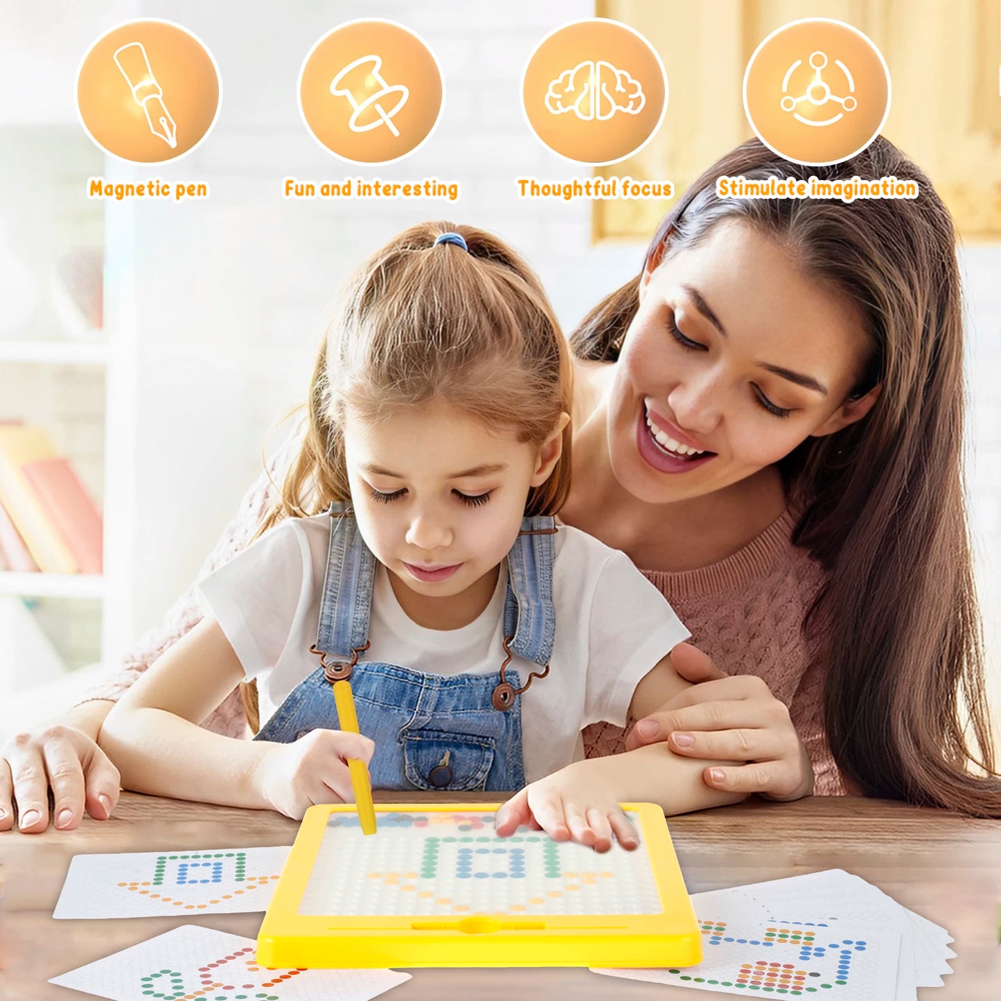 Montessori Magnetic Drawing Board – Beads, Pen & Pattern Cards Educational Toy
