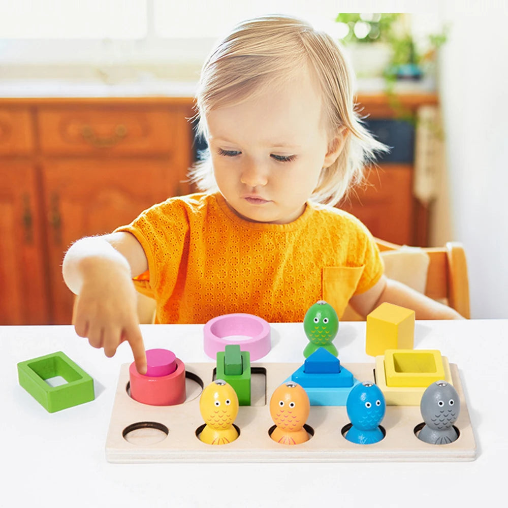 Montessori Magnetic Fishing Learning Educational Toys, Wooden Sorting Color Stacking Toys