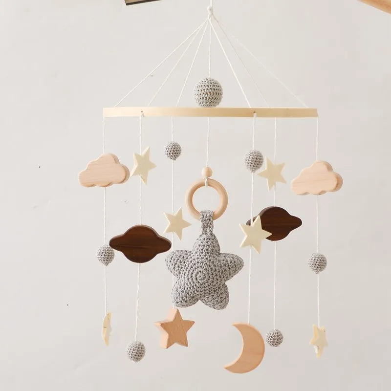Baby Rattle Nursery Wooden Crib,Cot Hanging Toy Mobile with Music Box and Bed Bell
