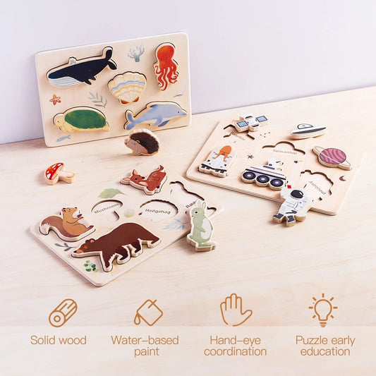 Montessori Wooden Jigsaw Puzzle Building Blocks