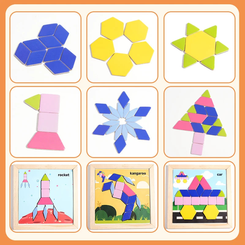 Montessori Wooden Magnetic Tangram Puzzle – Geometric Shape Sorter for Early Learning