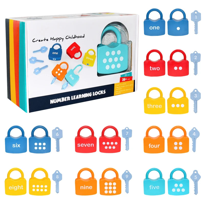 Kids Alphabet & Number Lock Key Matching Set – Montessori Educational STEM Toy for Word Cognition & Homeschool Learning