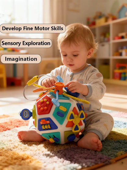 Montessori Sensory Activity Busy Cube for Baby and Toddler, Fine Motor Skills Toy