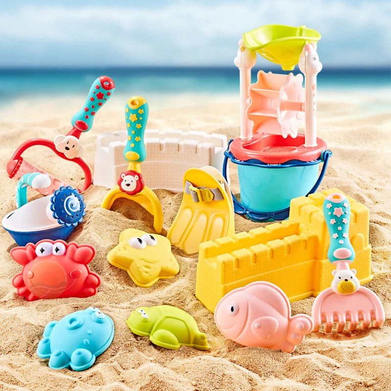 7 Piece Silicone Beach Toys, Summer Water Play Set Kids Toy with Shovel Sand Moulds - LittleOzKid