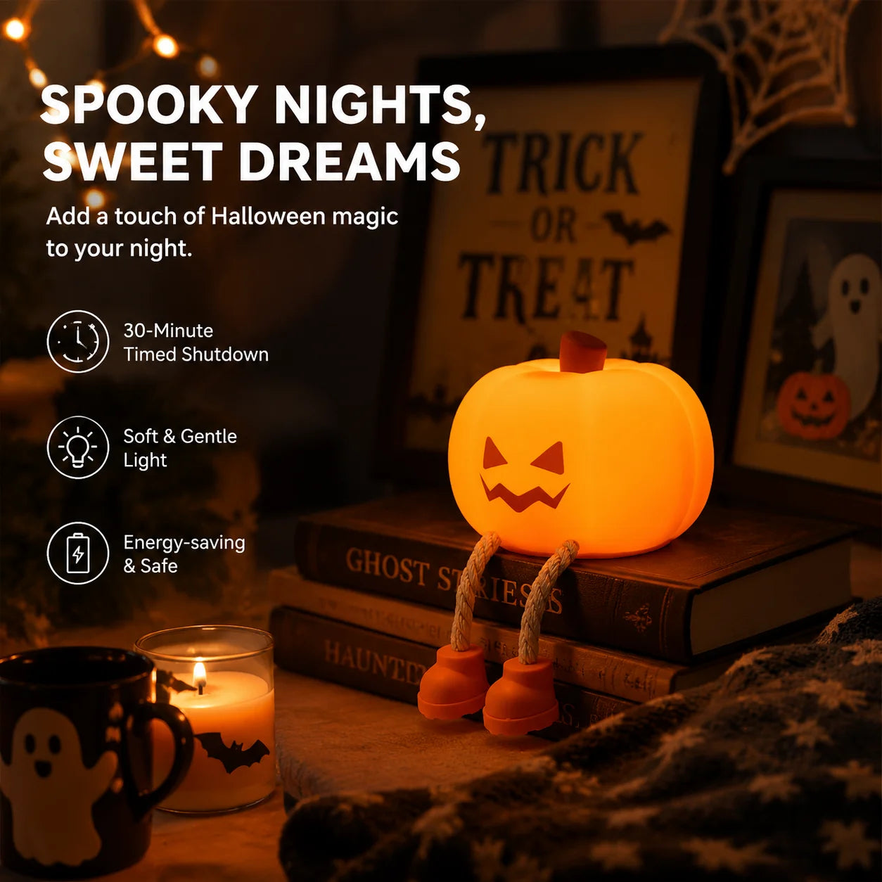Cute Halloween Lantern Pumpkin Night Light, Rechargeable Silicone Lamp
