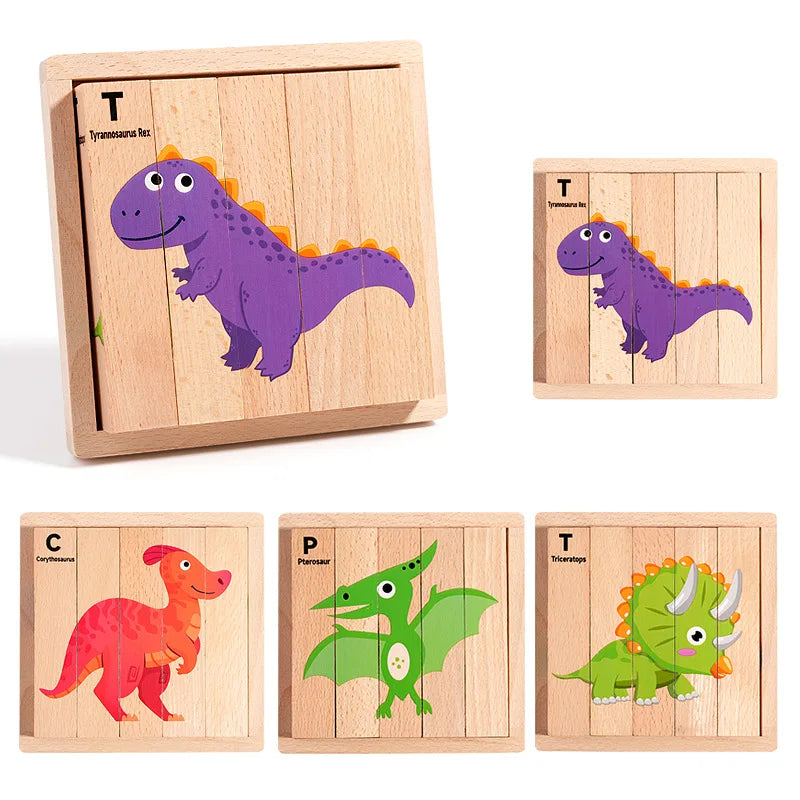4-in-1 Mntessori 3D Wooden Animal & Transport Block Puzzle