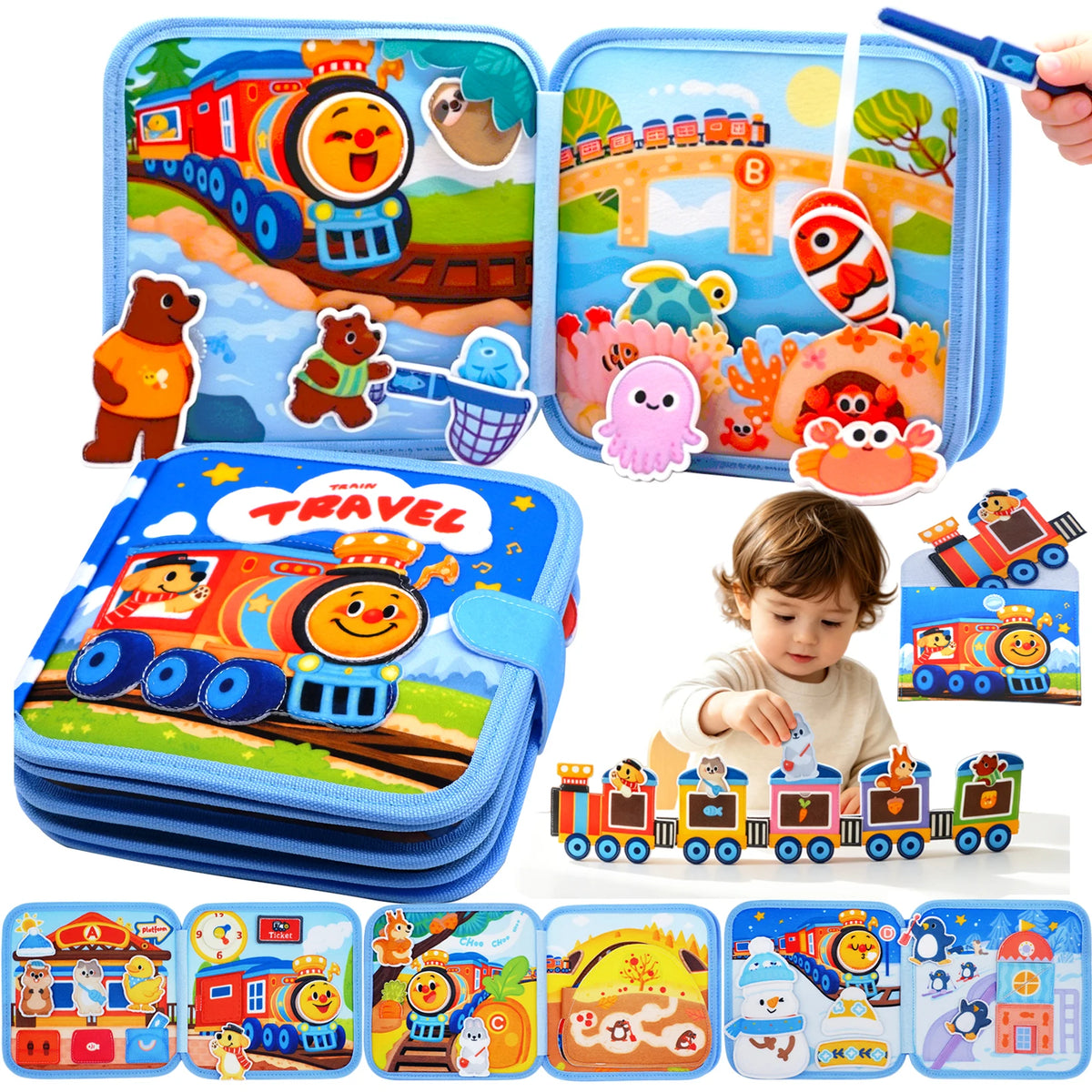 Montessori The Little Train’s Travel Felt Busy Book Adventures