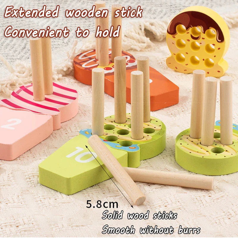 Montessori Ice Cream Math Counting Peg Board – Early Learning Number Matching Educational Toy