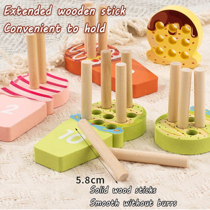Montessori Ice Cream Math Counting Peg Board – Early Learning Number Matching Educational Toy