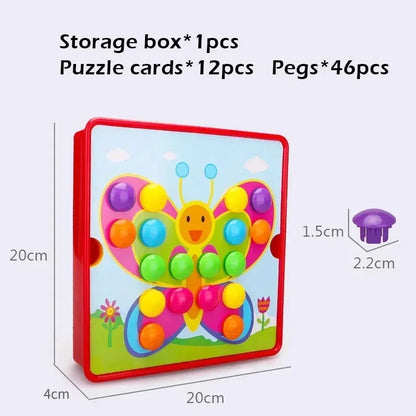 3D Mushroom Nail Puzzle – Montessori Animal Jigsaw Puzzle Toy, Early Educational Beads Puzzle Toy for Kids