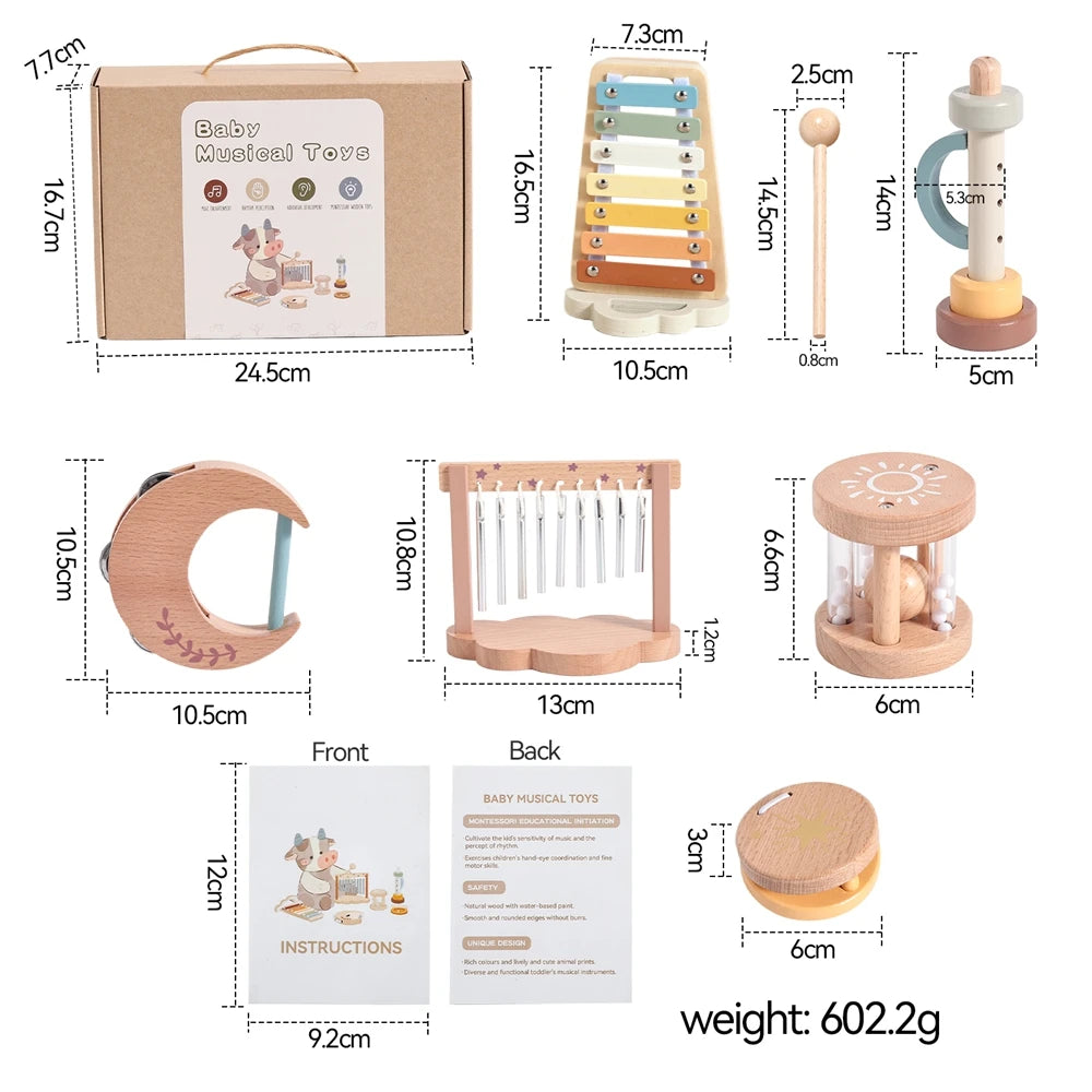 6-Piece Wooden Baby Musical Instrument Set – Sensory Sound & Music Toy