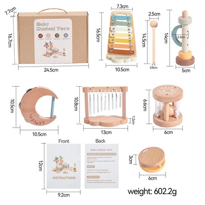6-Piece Wooden Baby Musical Instrument Set – Sensory Sound & Music Toy