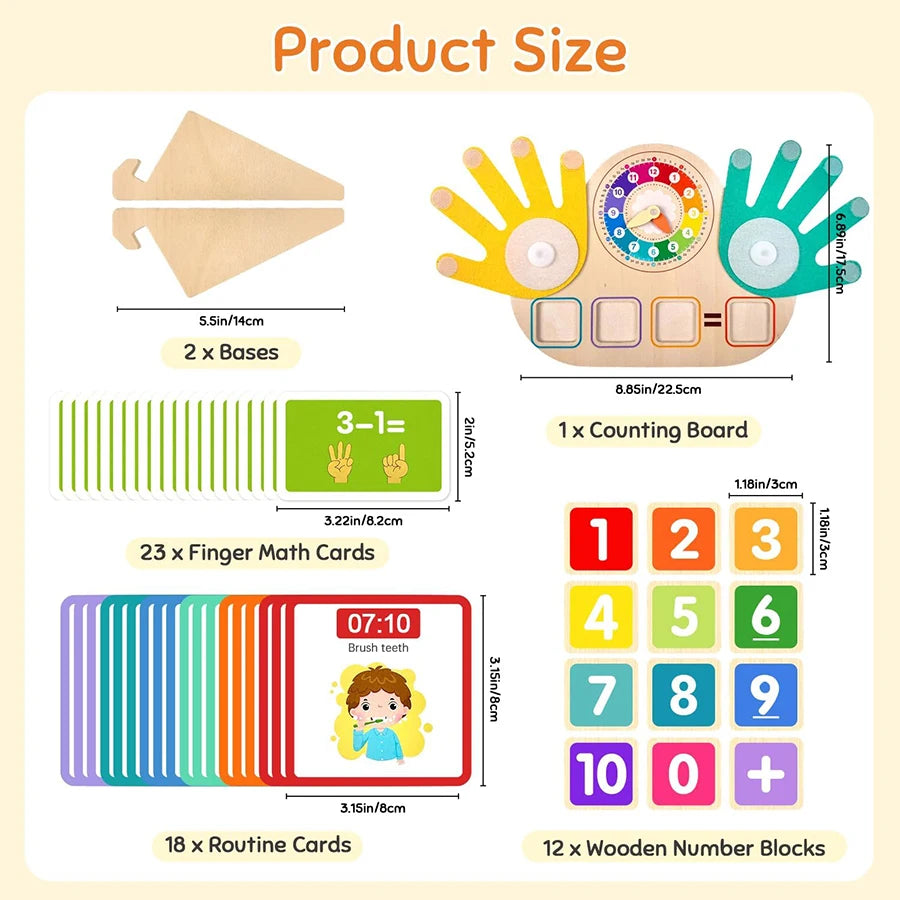 Montessori Wooden Math Learning Board Numbers Clock Counting Toy