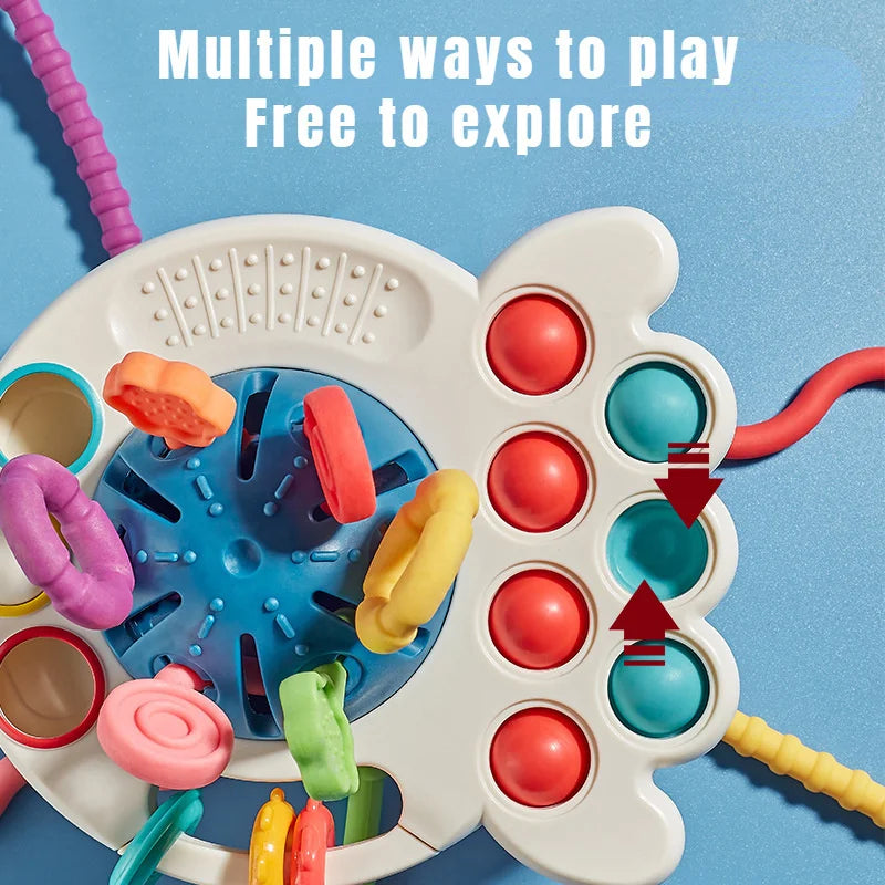 Baby Montessori Sensory Toy, Pull String Finger Grasp Training, Teething BPA Free