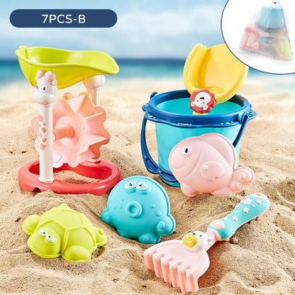 7 Piece Silicone Beach Toys, Summer Water Play Set Kids Toy with Shovel Sand Moulds - LittleOzKid