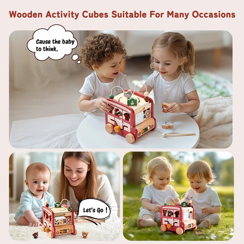 Montessori Wooden Multi-Activity Cube, Education Busy Board for baby and Toddlers