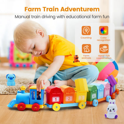 Montessori Farm Train Set for Toddlers, Educational Counting, Matching & Sorting Toy,Fine Motor Skills