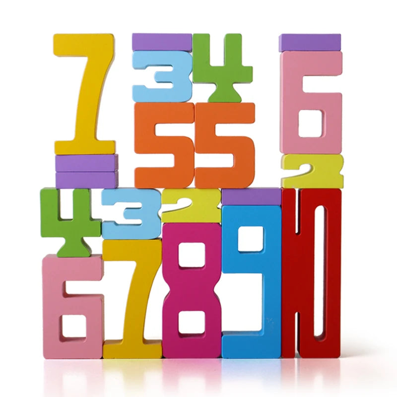 Wooden Digital Building Blocks, Stacking Puzzles