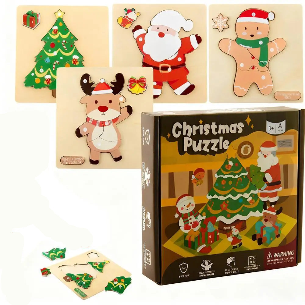 Montessori Toddler Xmas Wooden Jigsaw Puzzles, Santa Christmas Toddler Puzzles, Educational Shape Matching