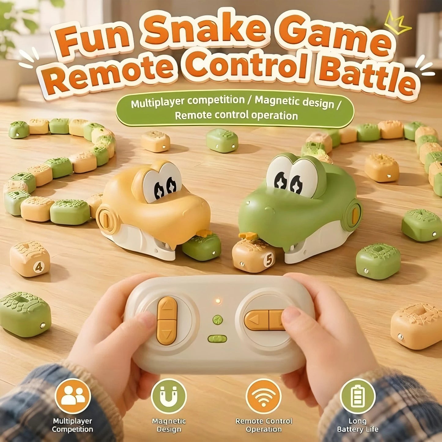 Electric Remote Control Magnetic Snake Car Greedy Bean Chasing Game Toy