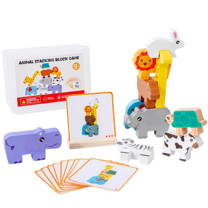 Montessori Wooden Animal Stacking Block Game Shape Matching Puzzle Balance Toy
