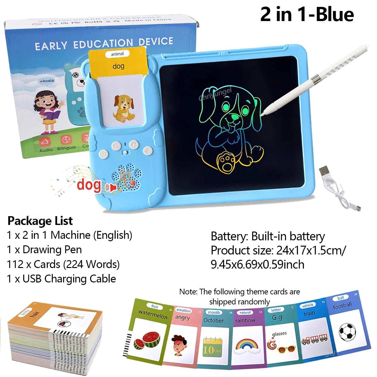 Montessori 2‑in‑1 Electric Talking Flash Cards & LCD Writing Tablet