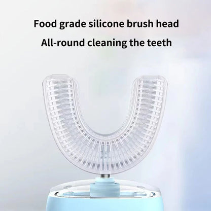 Waterproof Sensory Children's U-shaped Electric Toothbrush, 360° Silicon Toothbrush USB Charging with Blue Light for Kids