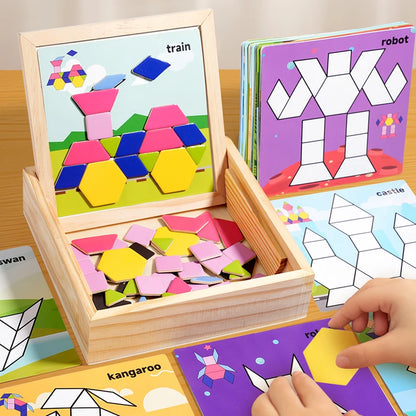 Montessori Wooden Magnetic Tangram Puzzle – Geometric Shape Sorter for Early Learning