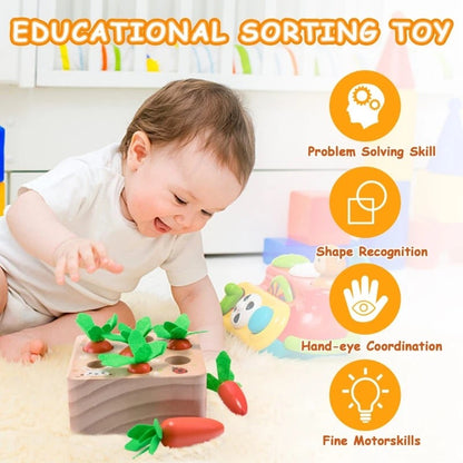 Wooden Carrot Harvest Game - Montessori Educational Toy For Toddlers, Fine Motor Skills Development